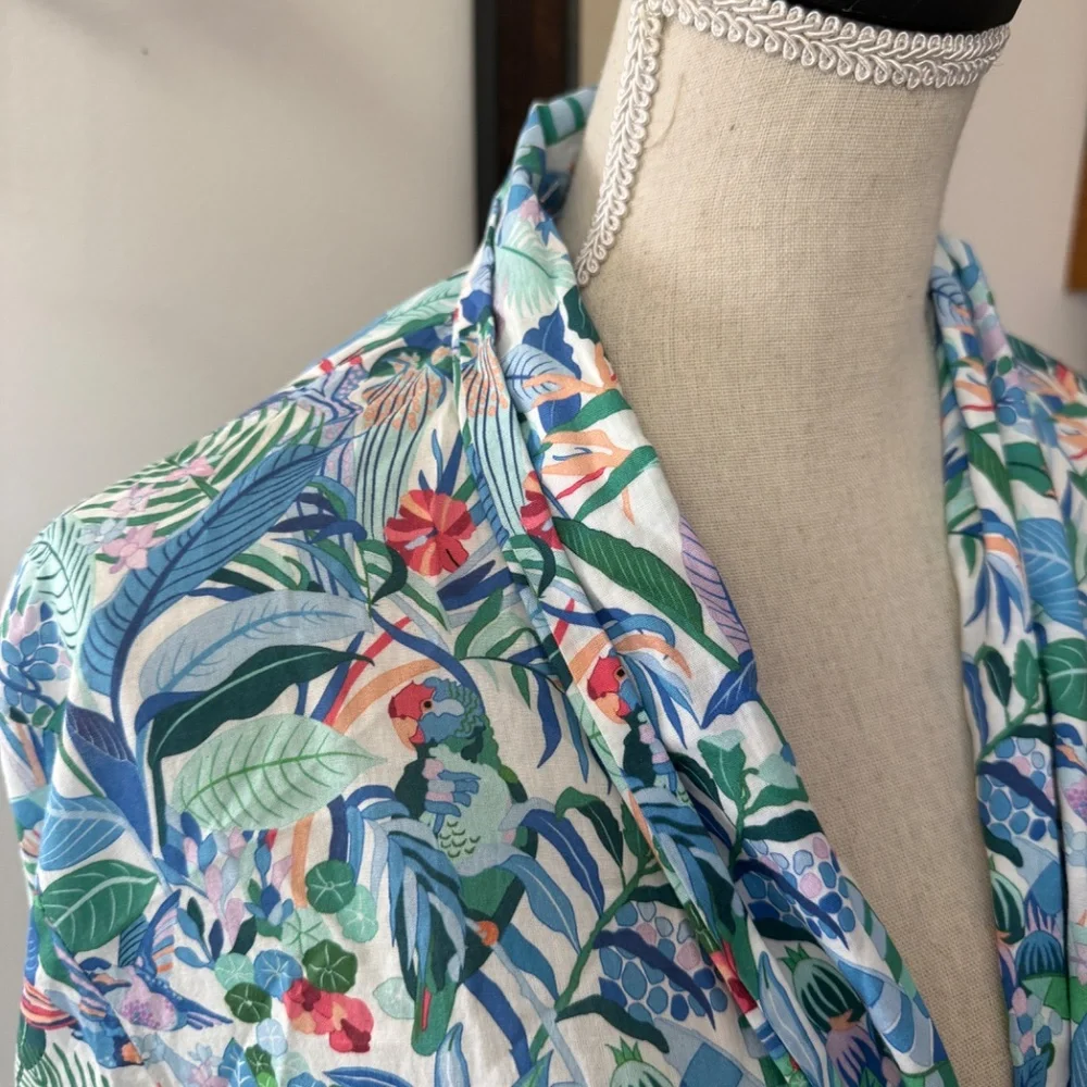 DEREK ROSE LONDON S Cotton Kimono Robe Jungle